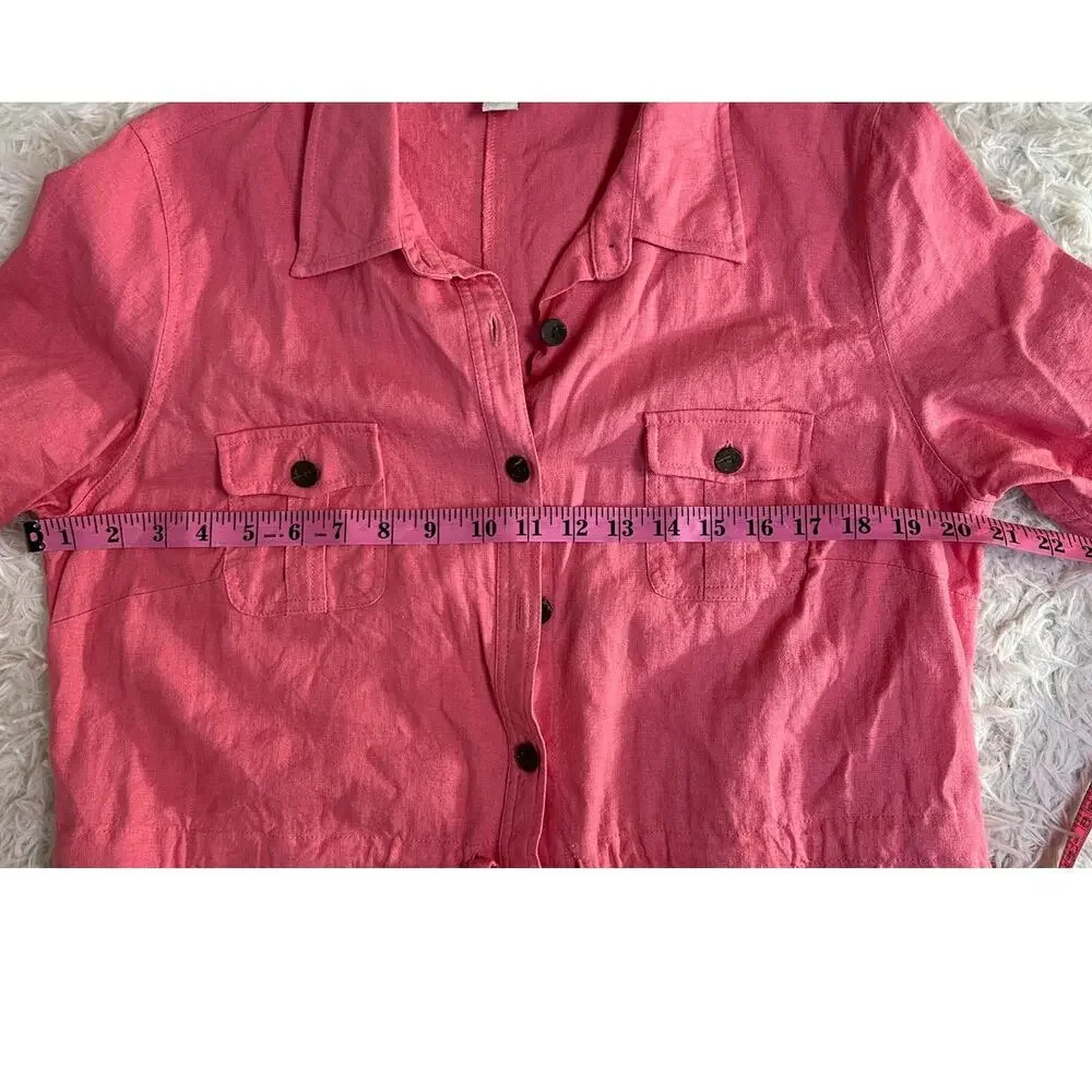 Appleseed’s Women's Size 14 Petite Pink Linen Button Up Shirt Dress #0513 - Picture 13 of 14
